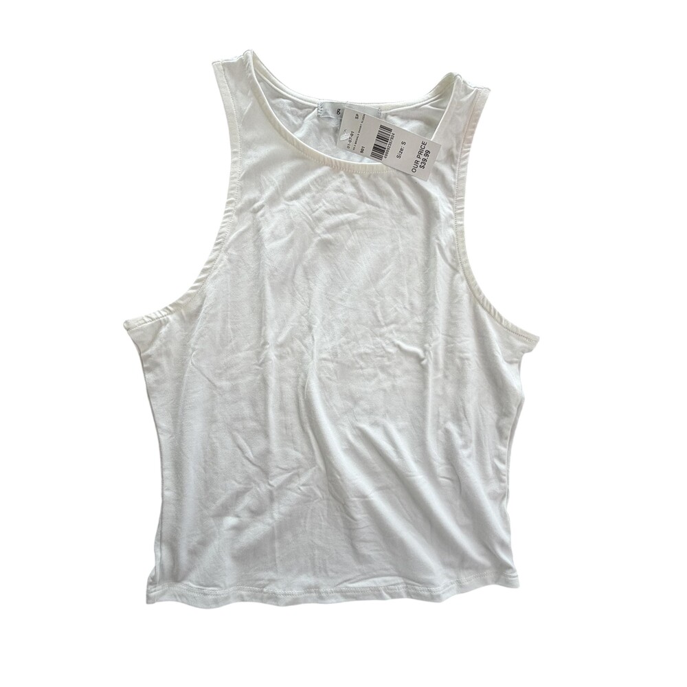 GAZE Tank Top Juniors Small White Cropped Scoop Neck Stretch Jersey Summer